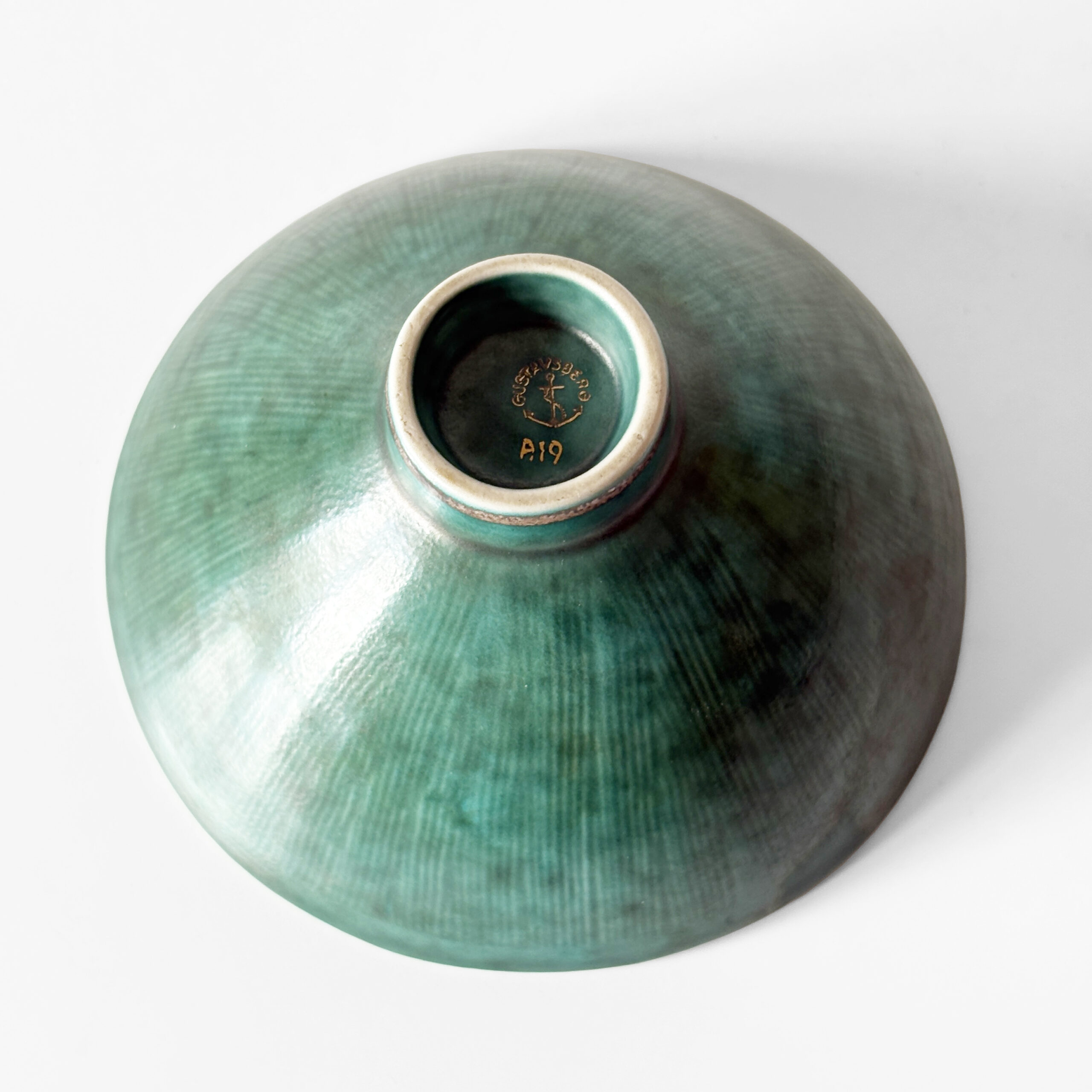 Cuenco en gres con esmalte de cobre verde y plata aplicada por Wilhelm Kåge, Suecia, años 30 - Imagen 4