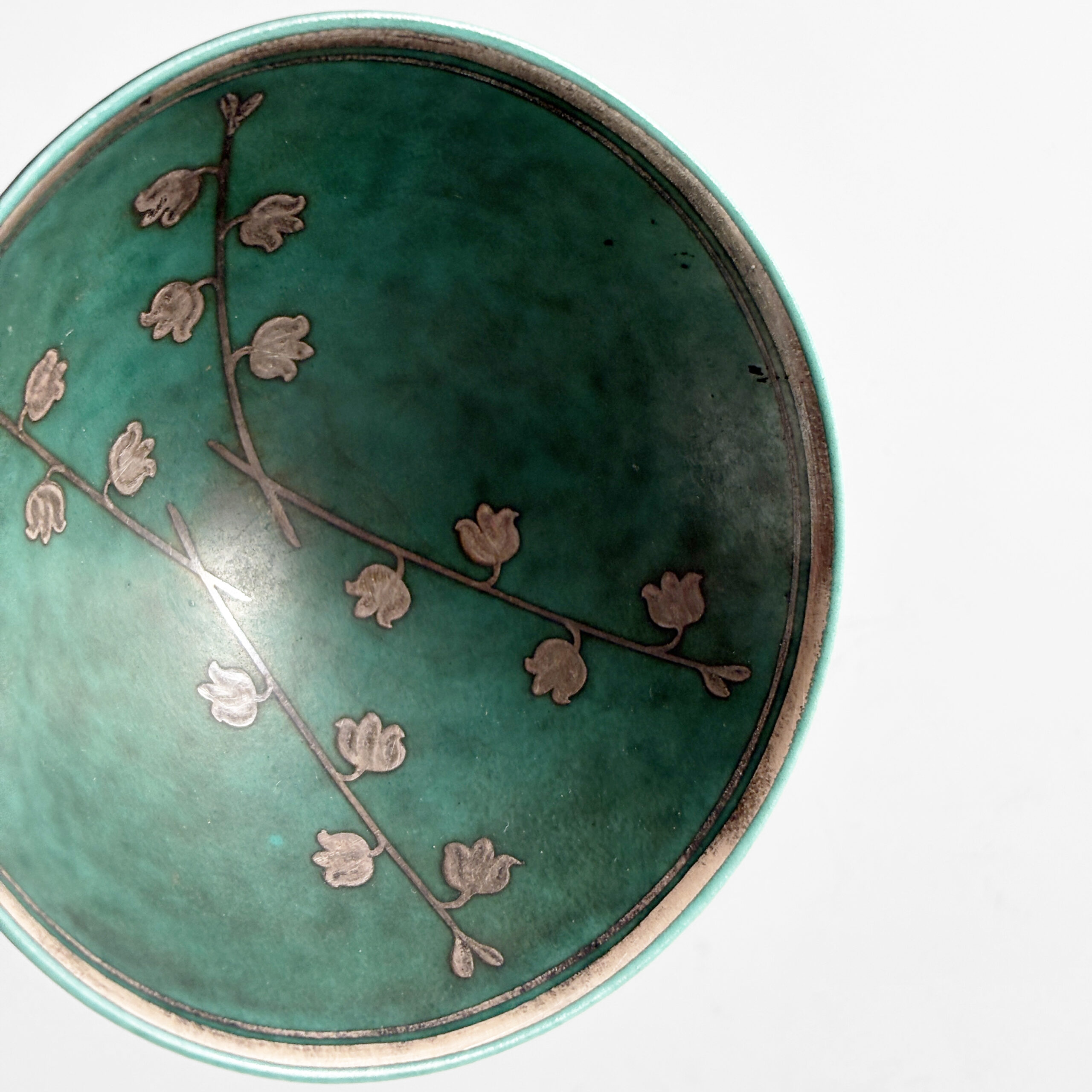 Cuenco en gres con esmalte de cobre verde y plata aplicada por Wilhelm Kåge, Suecia, años 30 - Imagen 3